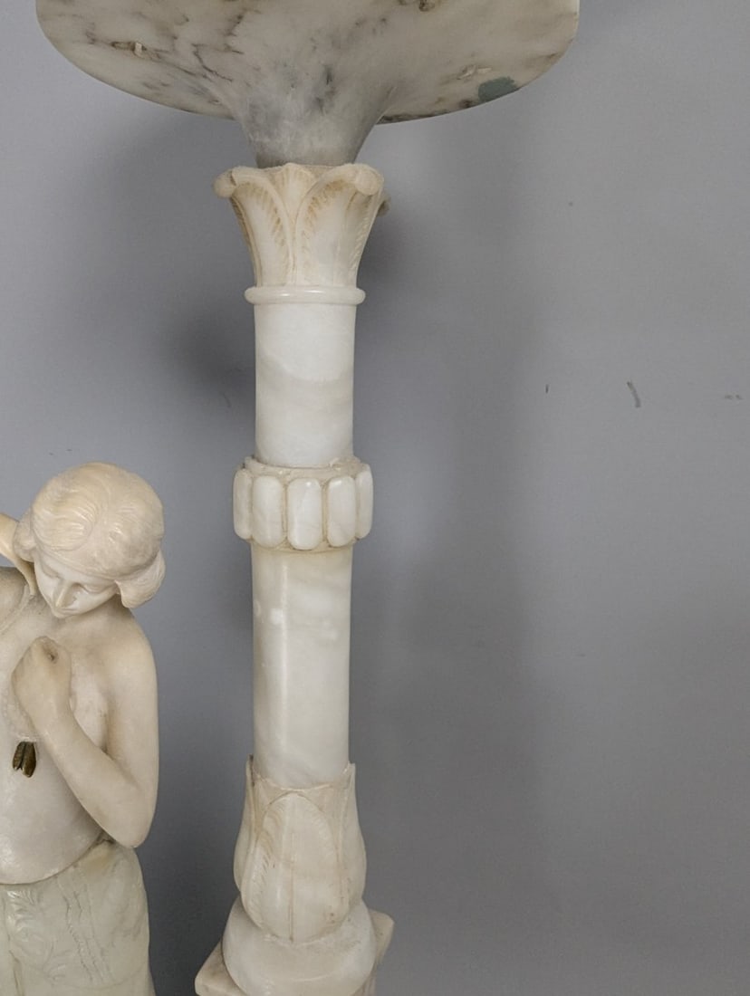 Art Deco Carved Alabaster Figural Lamp Elegant Design 29 High Stunning Decor Piece - 5