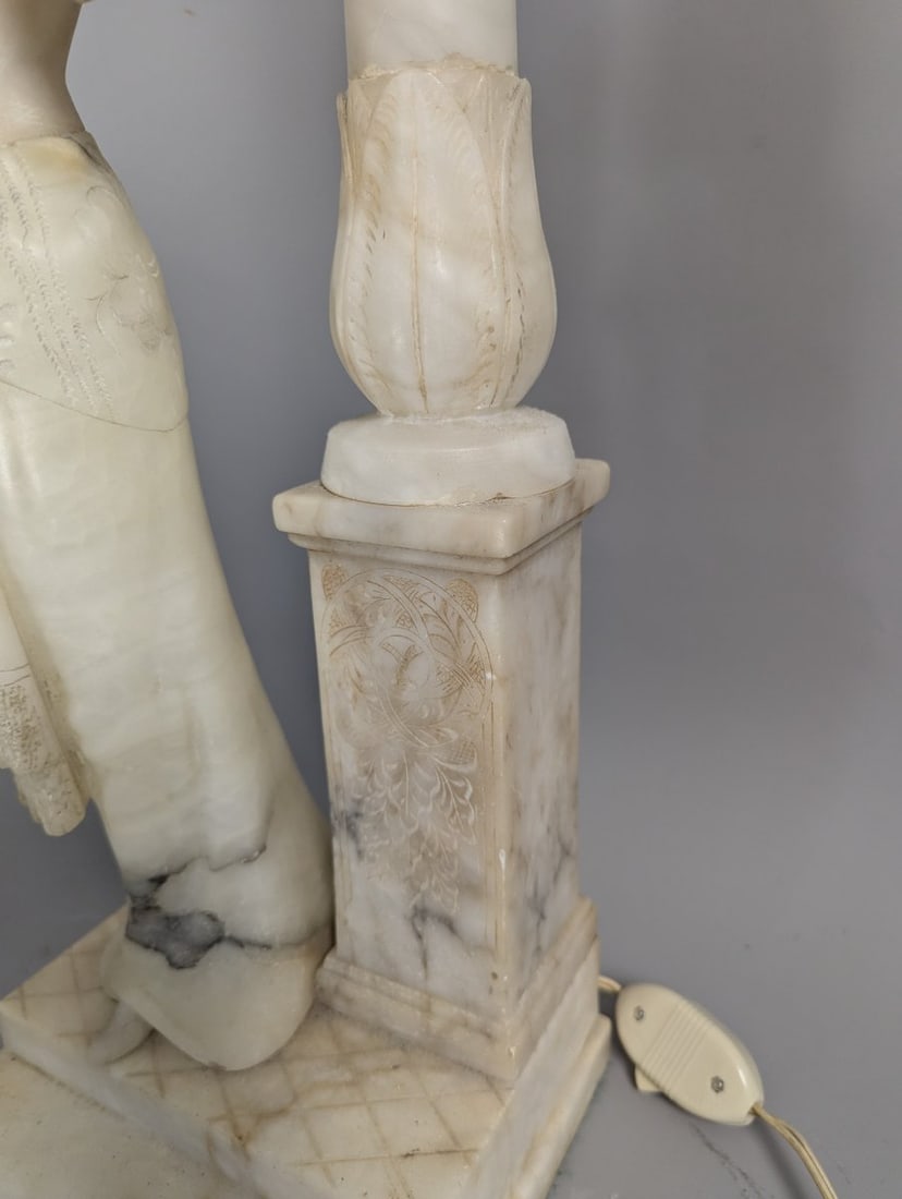 Art Deco Carved Alabaster Figural Lamp Elegant Design 29 High Stunning Decor Piece - 6