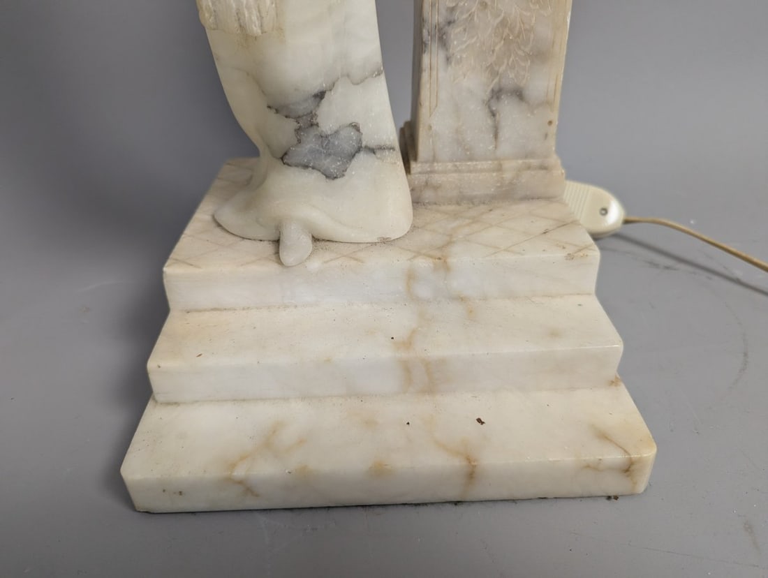 Art Deco Carved Alabaster Figural Lamp Elegant Design 29 High Stunning Decor Piece - 7