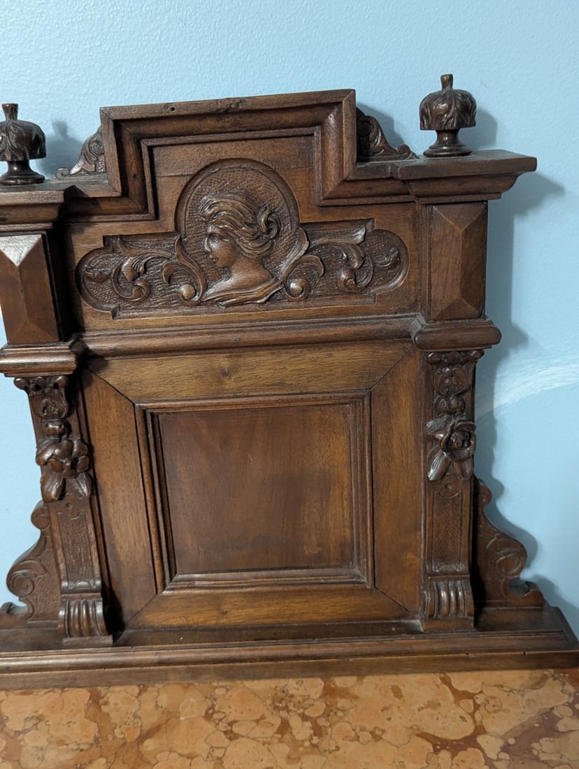 Antique French Henri II Walnut & Marble Top Nightstands - Matching Pair - 2