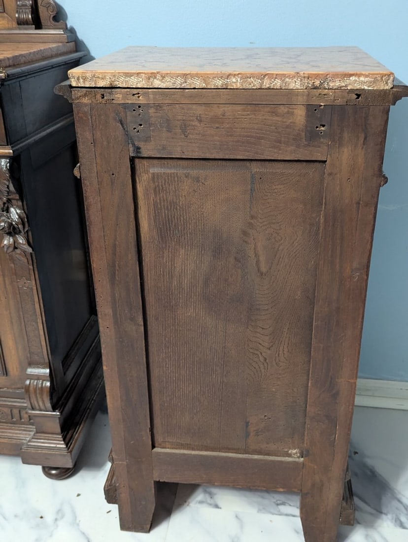 Antique French Henri II Walnut & Marble Top Nightstands - Matching Pair - 8