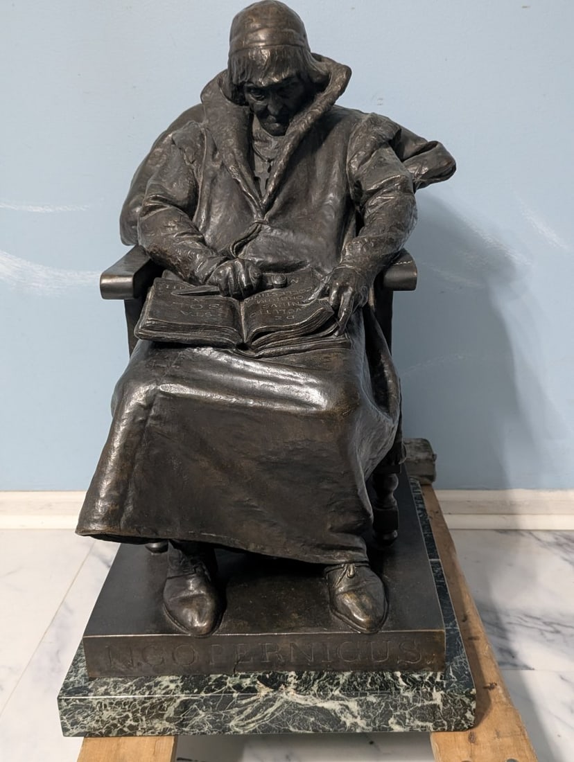 Bronze Sculpture of Nicolaus Copernicus by Teodor Rygier Historical Collectible 1893: **Important** Please read below description on how to avoid high shipping costs. Presenting a substantial bronze sculpture of Nicolaus Copernicus, meticulously crafted by renowned Polish sculptor