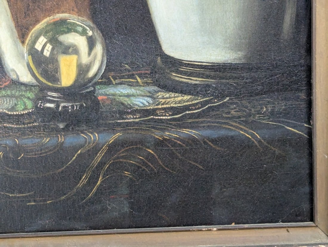 Alexander Pope Japanese Chin Oil Painting Crystal Ball Listed Artist Signed - 9