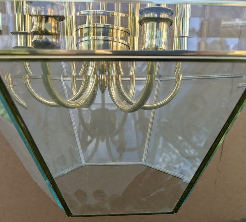 Vintage Two-Tier 12-Light Brass Beveled Glass Foyer Chandelier Stunning Lighting Fixture - 10