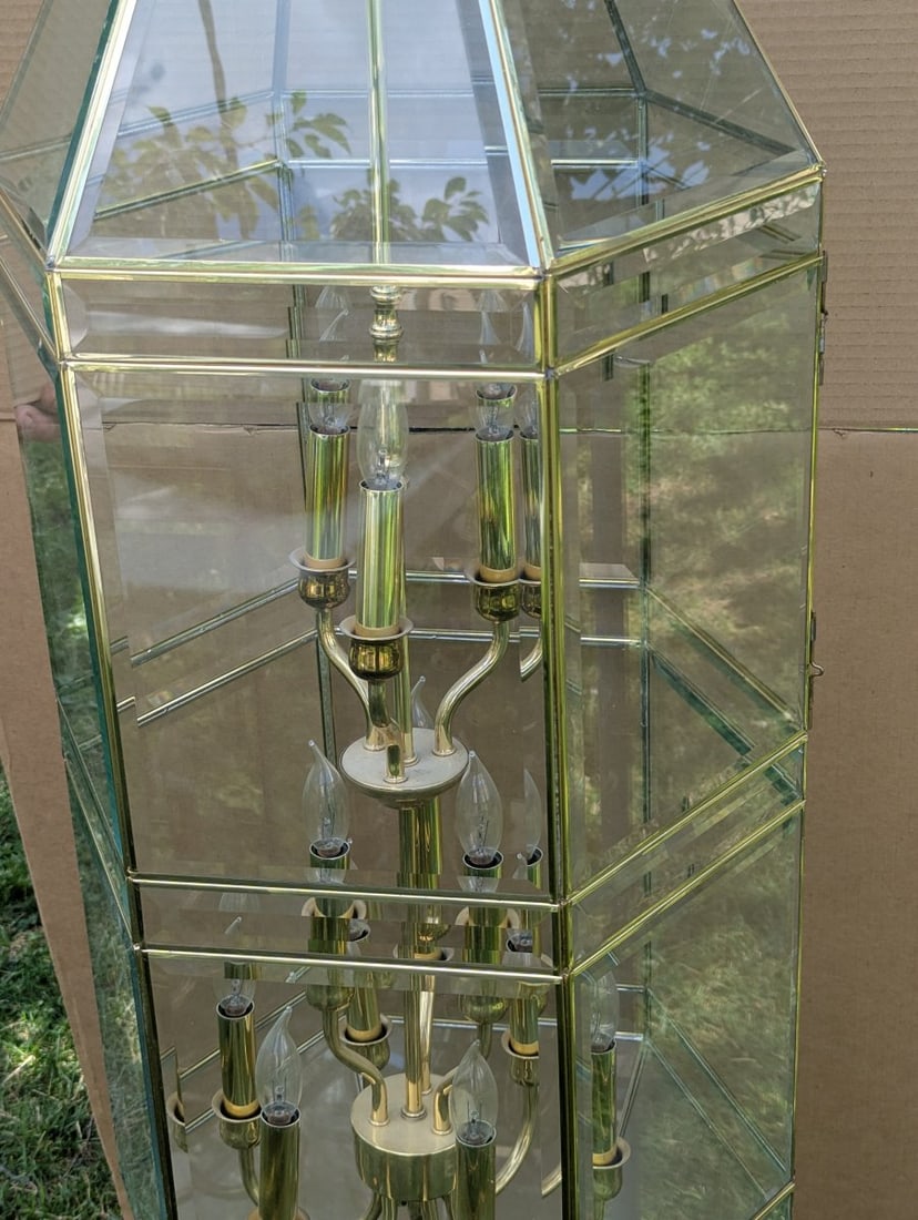 Vintage Two-Tier 12-Light Brass Beveled Glass Foyer Chandelier Stunning Lighting Fixture - 3