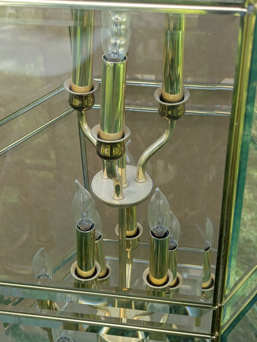 Vintage Two-Tier 12-Light Brass Beveled Glass Foyer Chandelier Stunning Lighting Fixture - 5