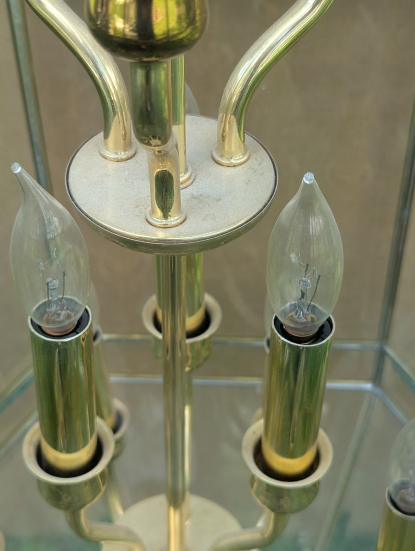 Vintage Two-Tier 12-Light Brass Beveled Glass Foyer Chandelier Stunning Lighting Fixture - 7