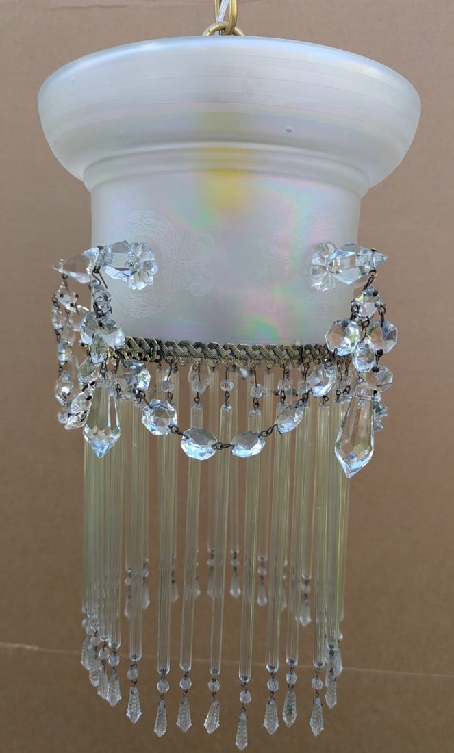 Vintage Hollywood Regency Style Chandelier with Iridescent Glass and Crystal Accents (1 of 10)