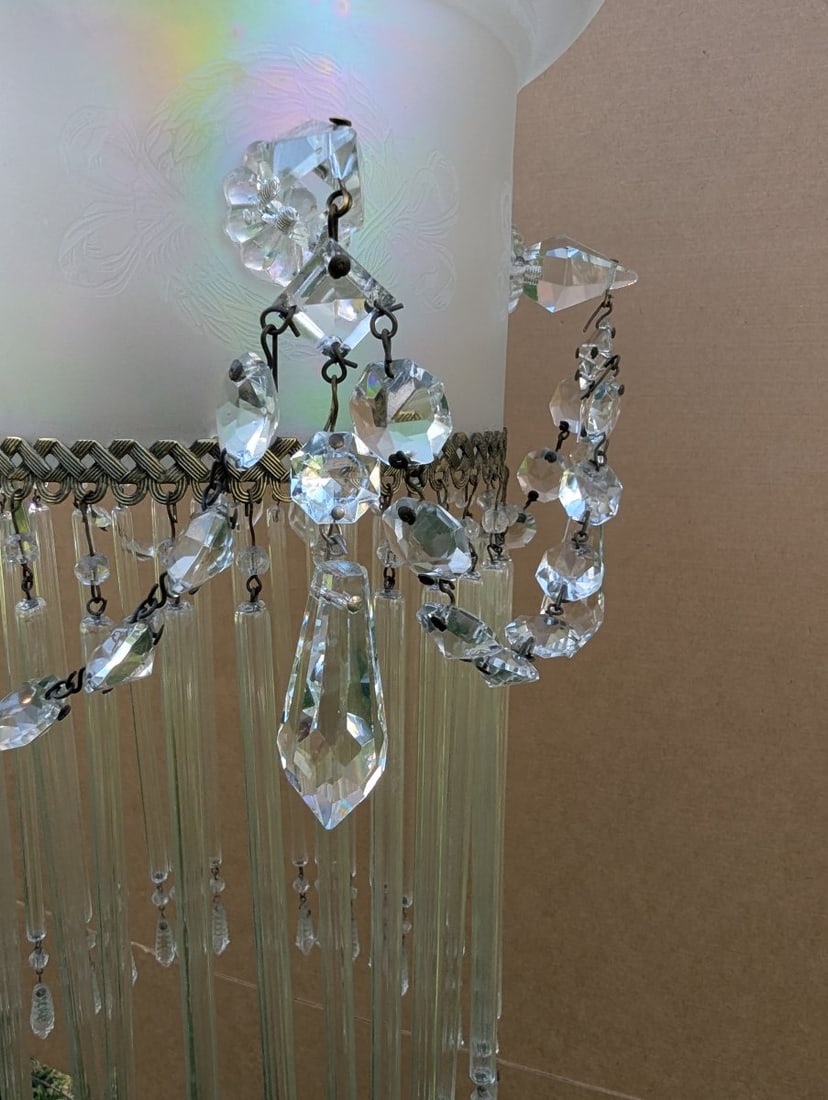Vintage Hollywood Regency Style Chandelier with Iridescent Glass and Crystal Accents - 4
