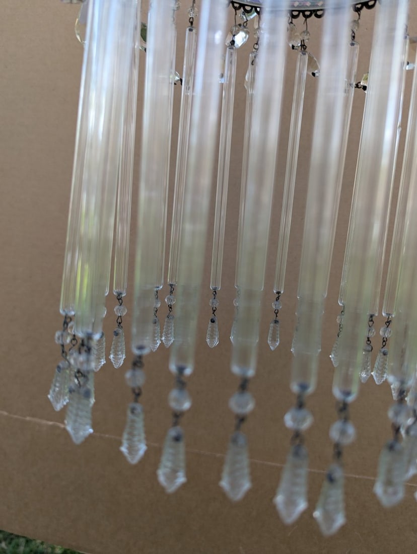 Vintage Hollywood Regency Style Chandelier with Iridescent Glass and Crystal Accents - 6