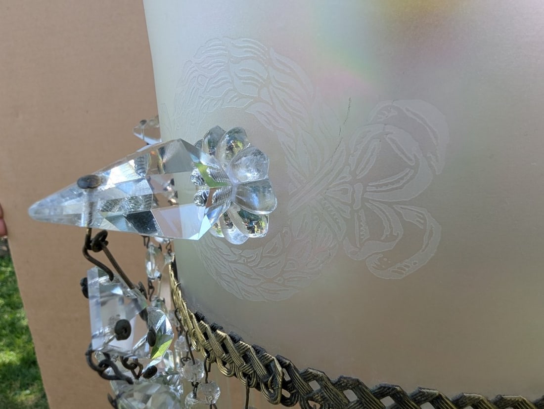 Vintage Hollywood Regency Style Chandelier with Iridescent Glass and Crystal Accents - 8