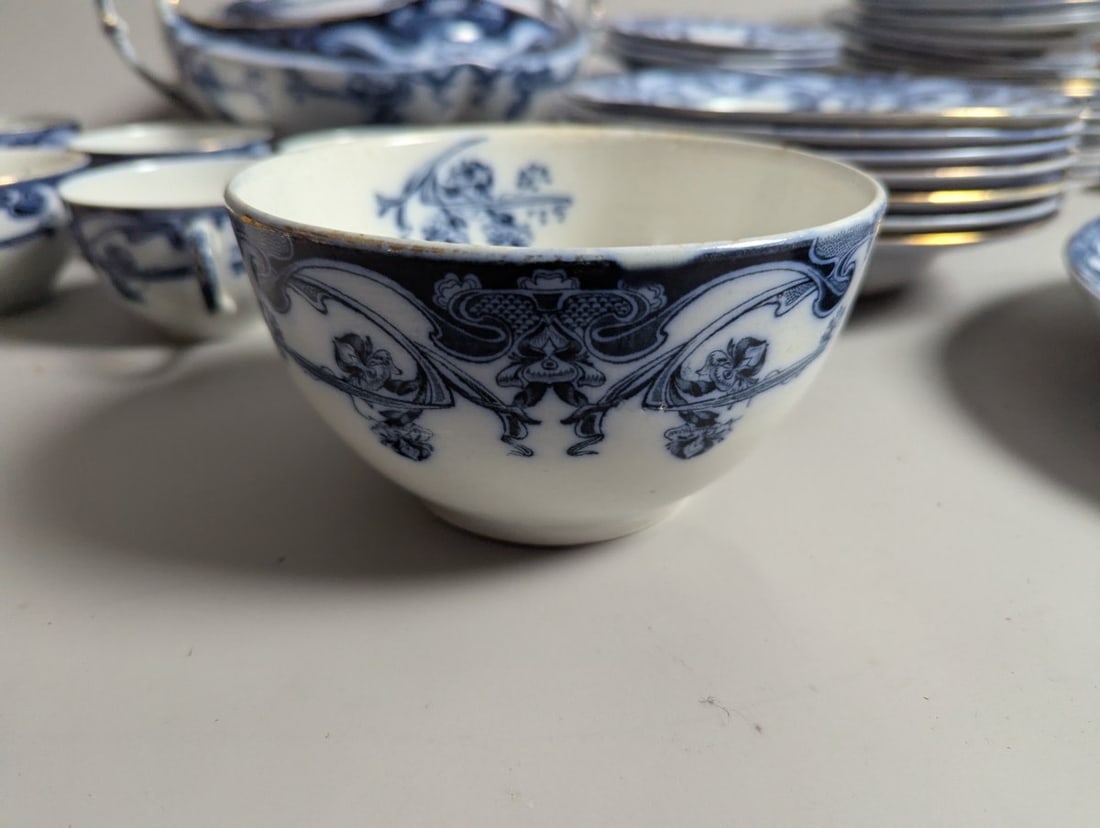 Large Lot of Royal Staffordshire Iris Flow Blue Antique Dinnerware Set - 10