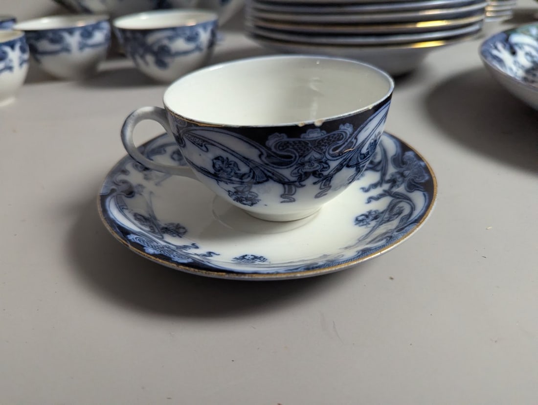 Large Lot of Royal Staffordshire Iris Flow Blue Antique Dinnerware Set - 11