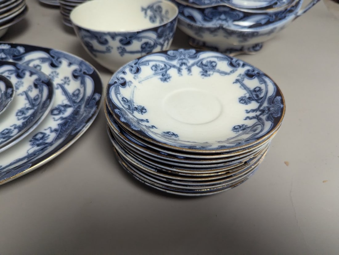 Large Lot of Royal Staffordshire Iris Flow Blue Antique Dinnerware Set - 3