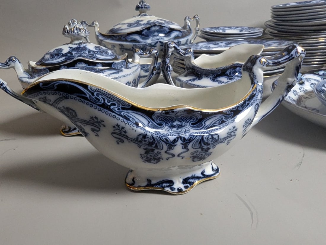 Large Lot of Royal Staffordshire Iris Flow Blue Antique Dinnerware Set - 4