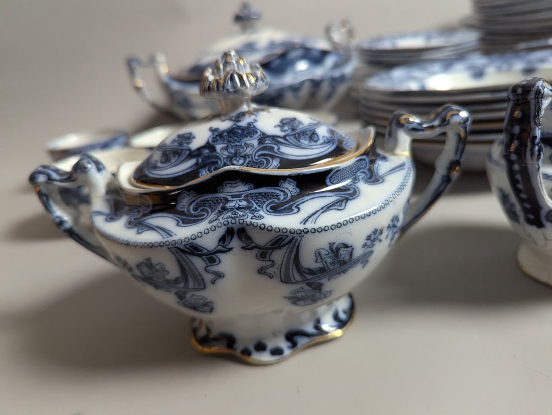 Large Lot of Royal Staffordshire Iris Flow Blue Antique Dinnerware Set - 5