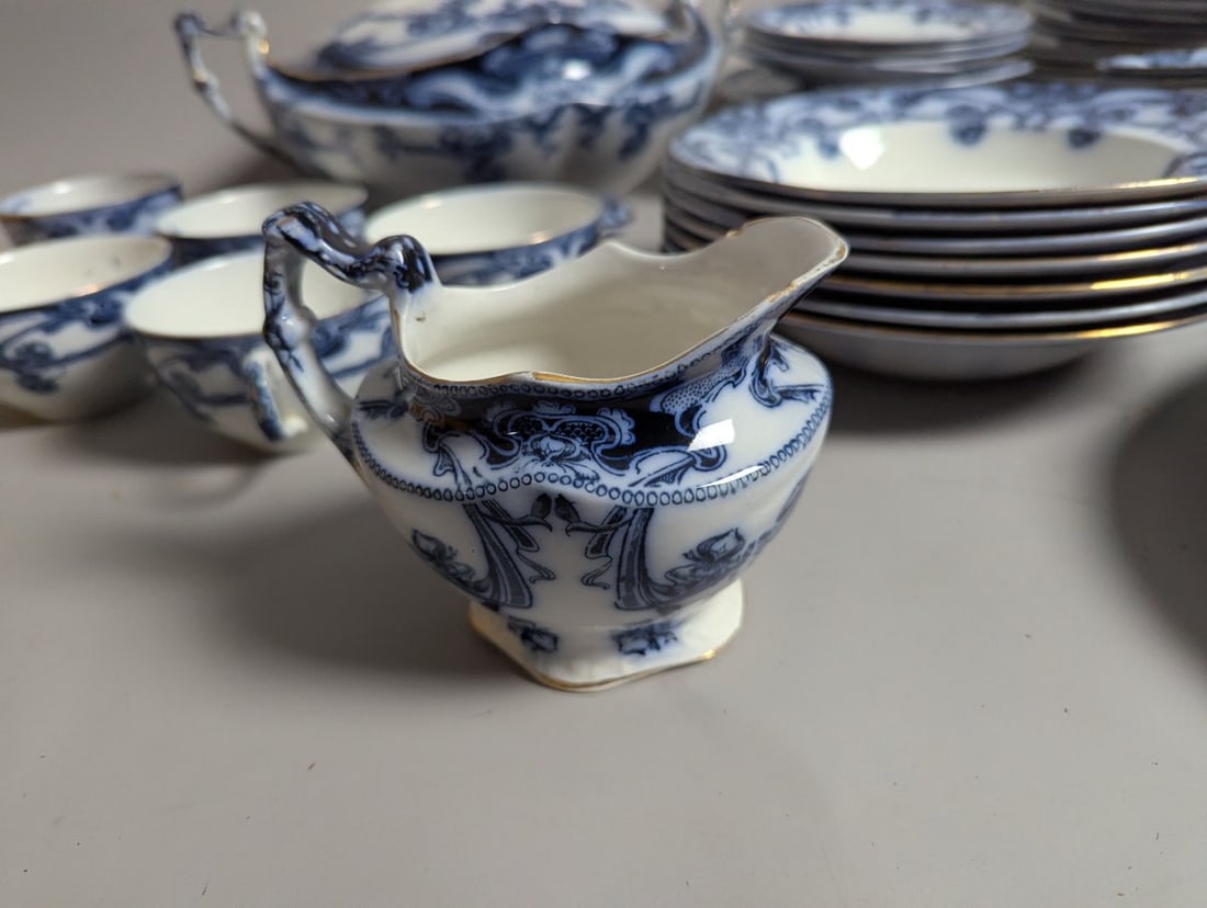 Large Lot of Royal Staffordshire Iris Flow Blue Antique Dinnerware Set - 6