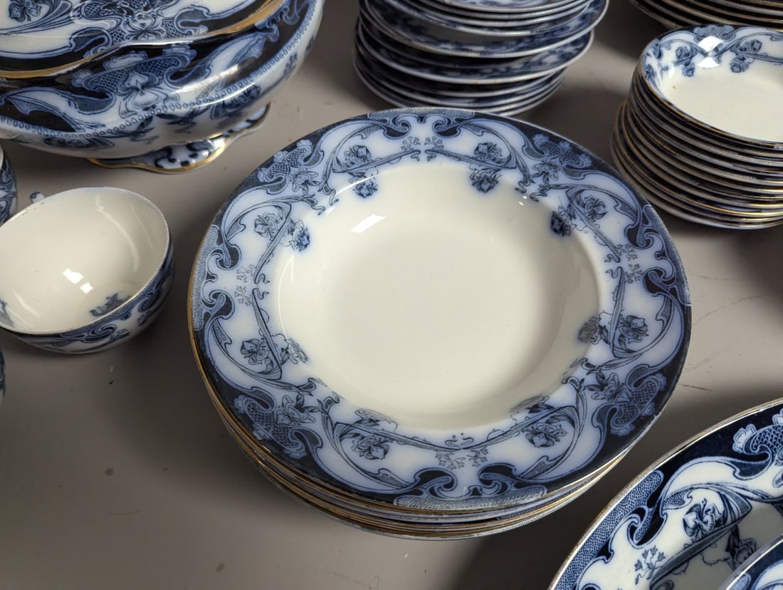 Large Lot of Royal Staffordshire Iris Flow Blue Antique Dinnerware Set - 7