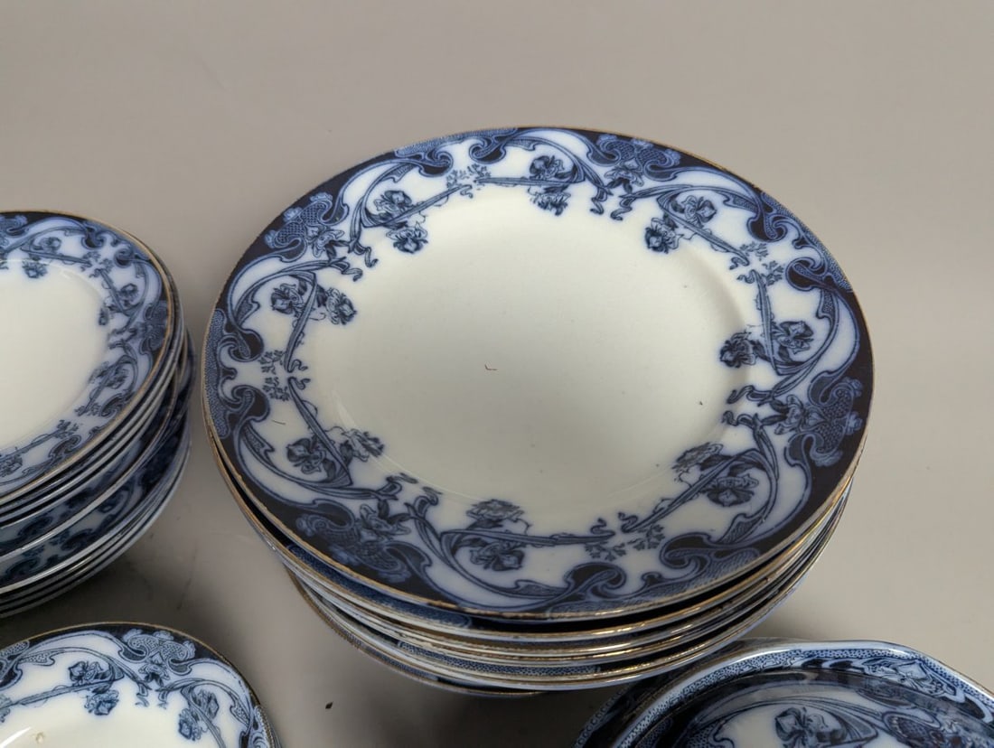 Large Lot of Royal Staffordshire Iris Flow Blue Antique Dinnerware Set - 8