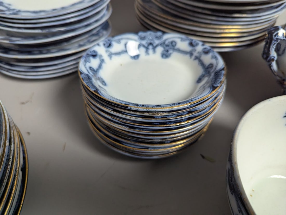 Large Lot of Royal Staffordshire Iris Flow Blue Antique Dinnerware Set - 9