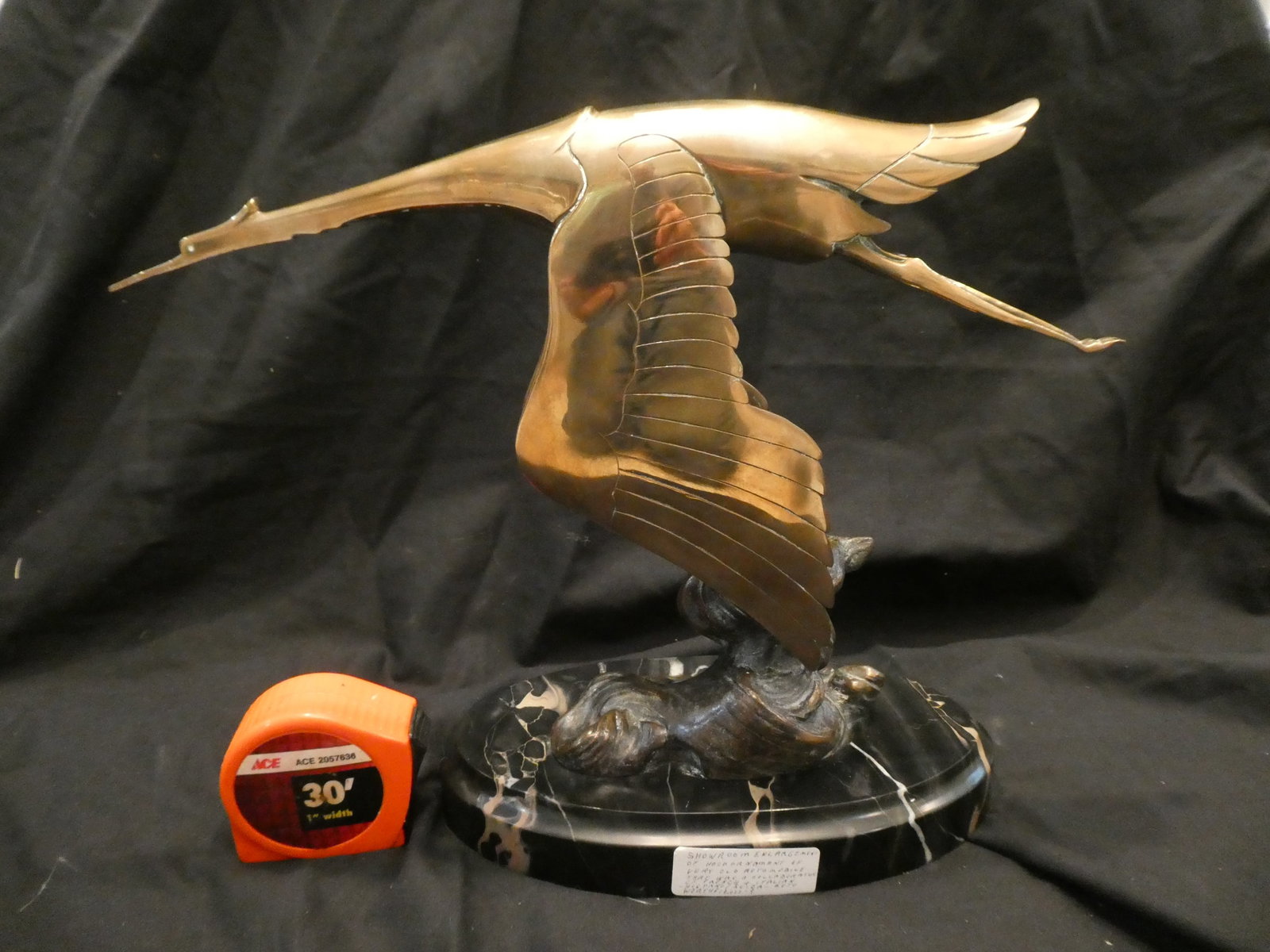 1933 Hispano-Suiza Radiator Mascot Bronze Showroom Sculpture on Marble Base: **Important** Please read below description on how to avoid high shipping costs. 1933 Hispano-Suiza Radiator Mascot Bronze Showroom Sculpture on Marble Base. Not signed. Purchased from a private