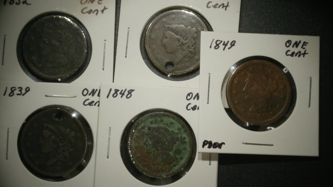Lot of 5 U.S. Large Cents Coronet Head & Braided Hair by Christian Gobrecht (1 of 11)