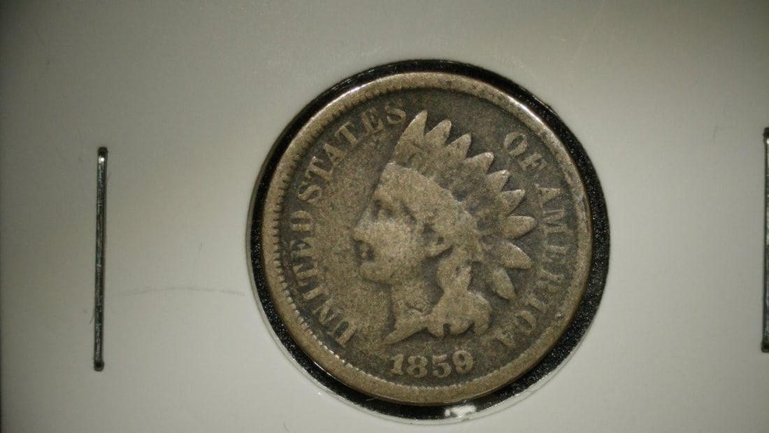 1859 Indian Head Cent by James Barton Longacre - Grade V.G. (Very Good) Coin (1 of 2)