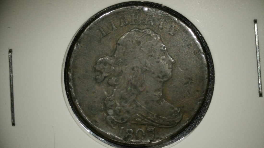 1807 Draped Bust Half Cent Coin, About Good Grade, Early American Copper (1 of 2)