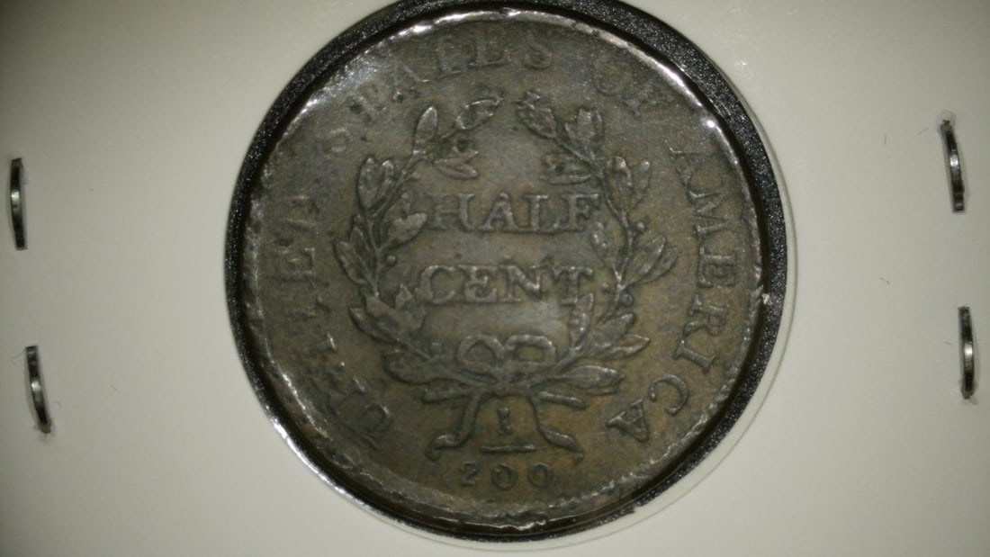1807 Draped Bust Half Cent Coin, About Good Grade, Early American Copper - 2