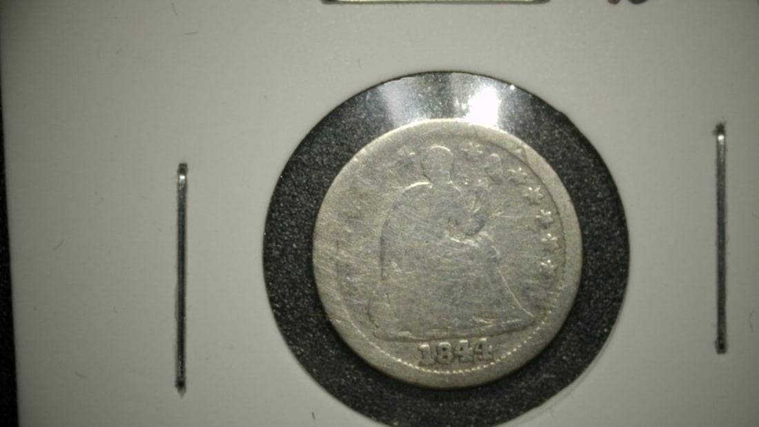 1844 Seated Liberty Half Dime A.G. Silver Coin Christian Gobrecht: **Important** Please read below description on how to avoid high shipping costs. This is an 1844 Seated Liberty Half Dime, designed by Christian Gobrecht and struck at the Philadelphia Mint. The coin
