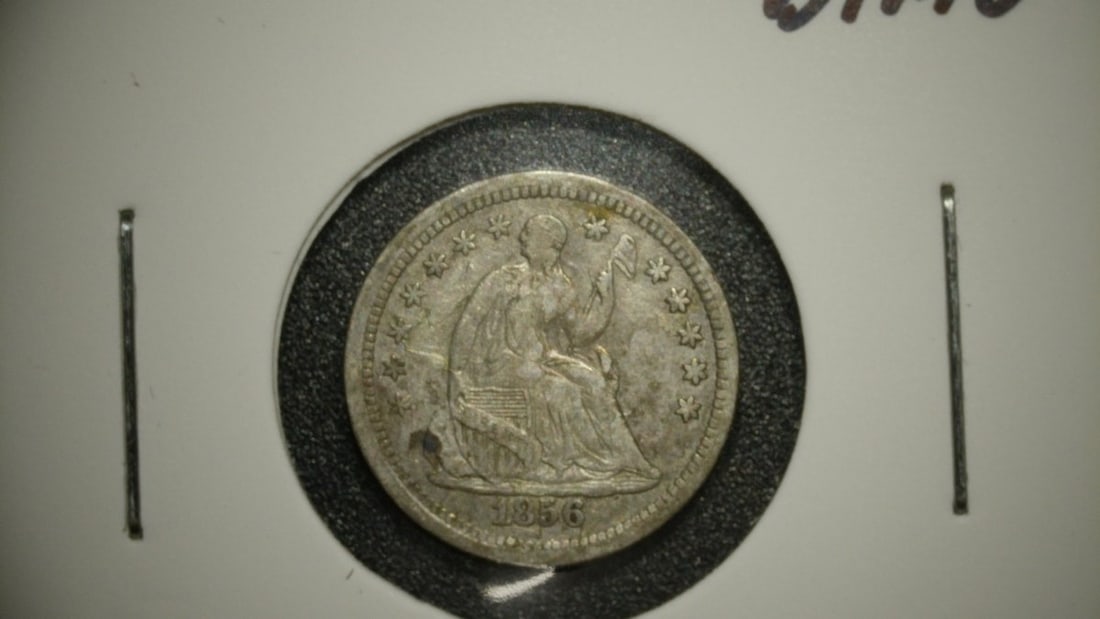 1856 Seated Liberty Half Dime V.F. by Christian Gobrecht - Silver Coin: **Important** Please read below description on how to avoid high shipping costs. This 1856 Seated Liberty Half Dime has been professionally graded as Very Fine (V.F.). It exhibits moderate wear on