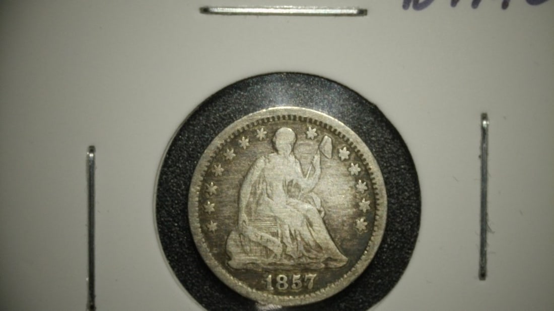 1857-O Seated Liberty Half Dime Fine F Graded Silver Coin: **Important** Please read below description on how to avoid high shipping costs. This 1857-O Seated Liberty Half Dime is a beautiful representation of early American coinage. Struck at the New Orleans