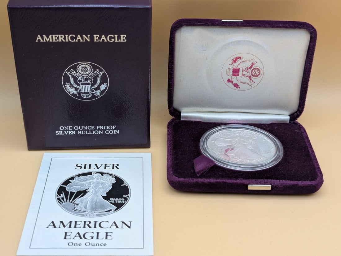 1989-S American Silver Eagle Proof Coin by Adolph A. Weinman - Collector's Item: **Important** Please read below description on how to avoid high shipping costs. Discover a remarkable piece of numismatic history with the 1989-S American Silver Eagle One Ounce Proof Silver Coin. Pr