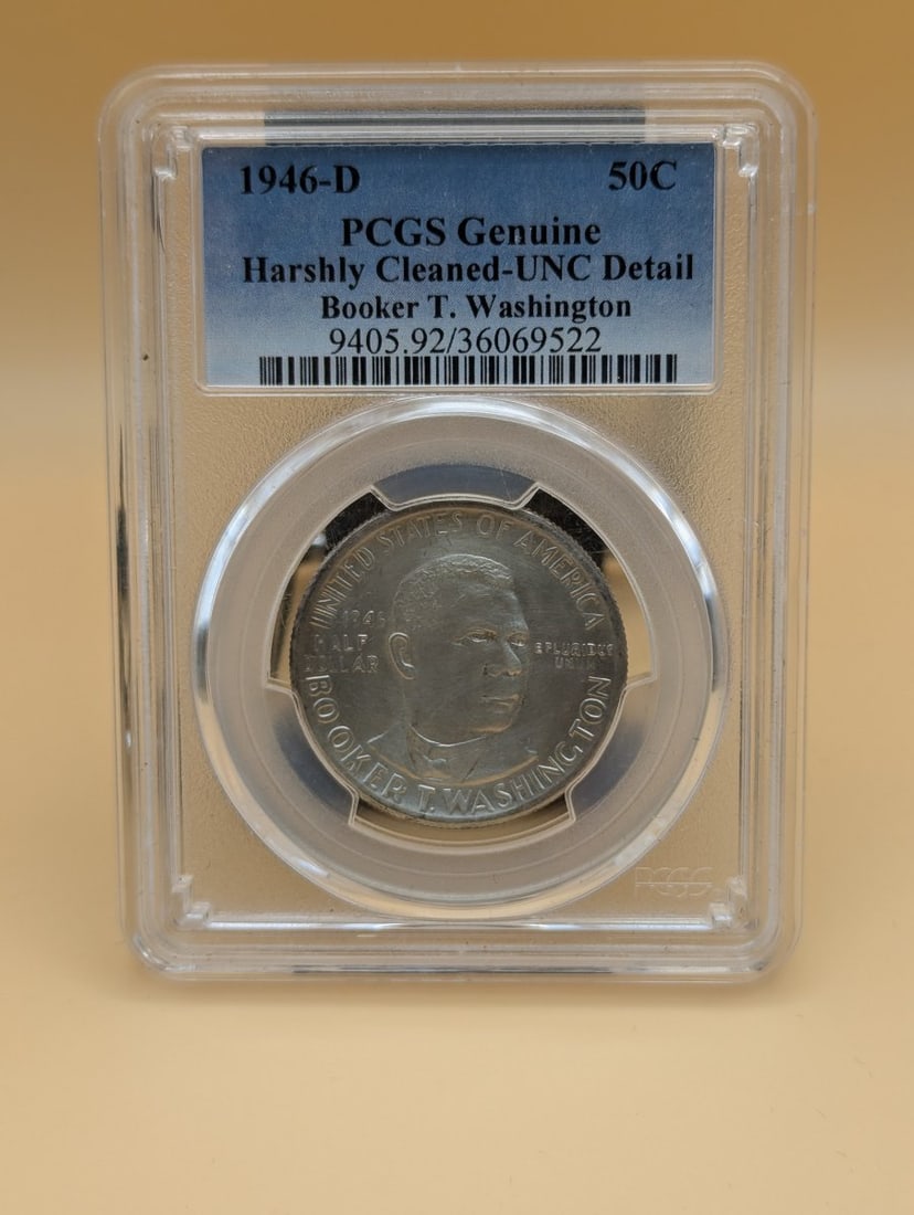 1946-D Booker T. Washington Silver Half Dollar PCGS Genuine UNC Detail Isaac Scott Hathaway: **Important** Please read below description on how to avoid high shipping costs. This exquisite 1946-D Booker T. Washington Silver Half Dollar is professionally graded by PCGS as 'Genuine - UNC