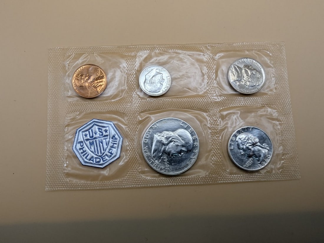 1960 US Mint Proof Set Large Date 5 Coin Collection with Silver Dime Quarter Half Dollar (1 of 2)