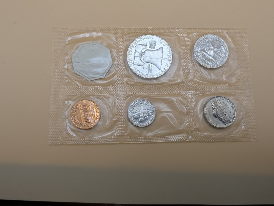 1960 US Mint Proof Set Large Date 5 Coin Collection with Silver Dime Quarter Half Dollar - 2