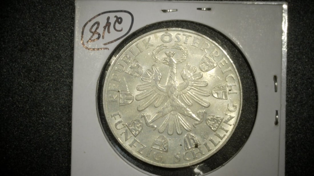 1959 Austria 50 Schilling Tyrolean Freedom Coin Almost Uncirculated Silver Andreas Hofer - 2