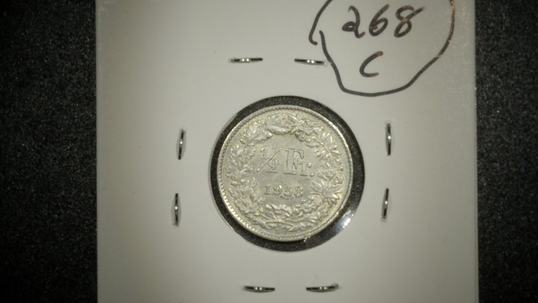 Lot of 3 Swiss 1/2 Franc Coins 1958-B AU, 1948-B VF, 1950-B VG Antoine Bovy Engraver - 2