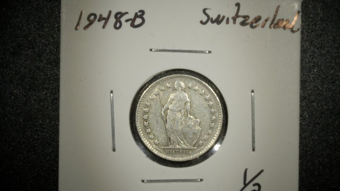 Lot of 3 Swiss 1/2 Franc Coins 1958-B AU, 1948-B VF, 1950-B VG Antoine Bovy Engraver - 3
