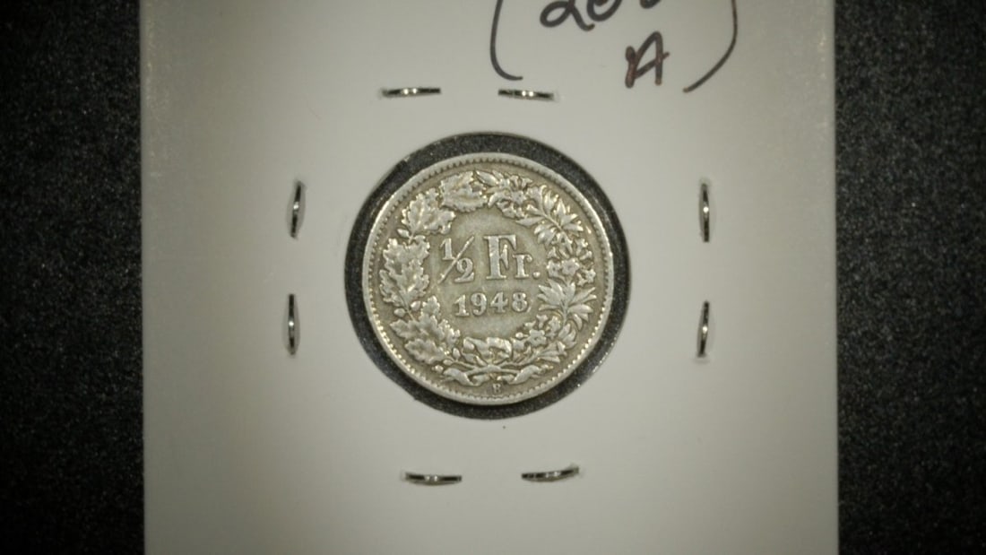 Lot of 3 Swiss 1/2 Franc Coins 1958-B AU, 1948-B VF, 1950-B VG Antoine Bovy Engraver - 4