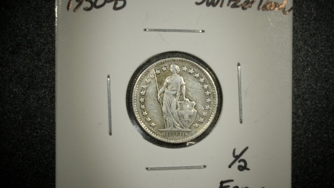 Lot of 3 Swiss 1/2 Franc Coins 1958-B AU, 1948-B VF, 1950-B VG Antoine Bovy Engraver - 5