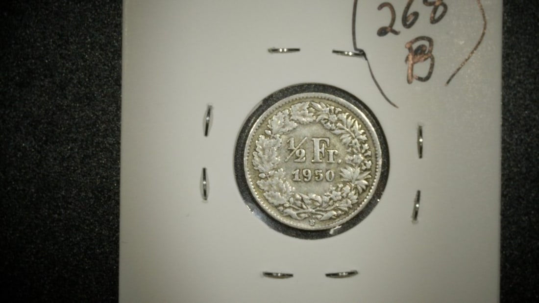 Lot of 3 Swiss 1/2 Franc Coins 1958-B AU, 1948-B VF, 1950-B VG Antoine Bovy Engraver - 6