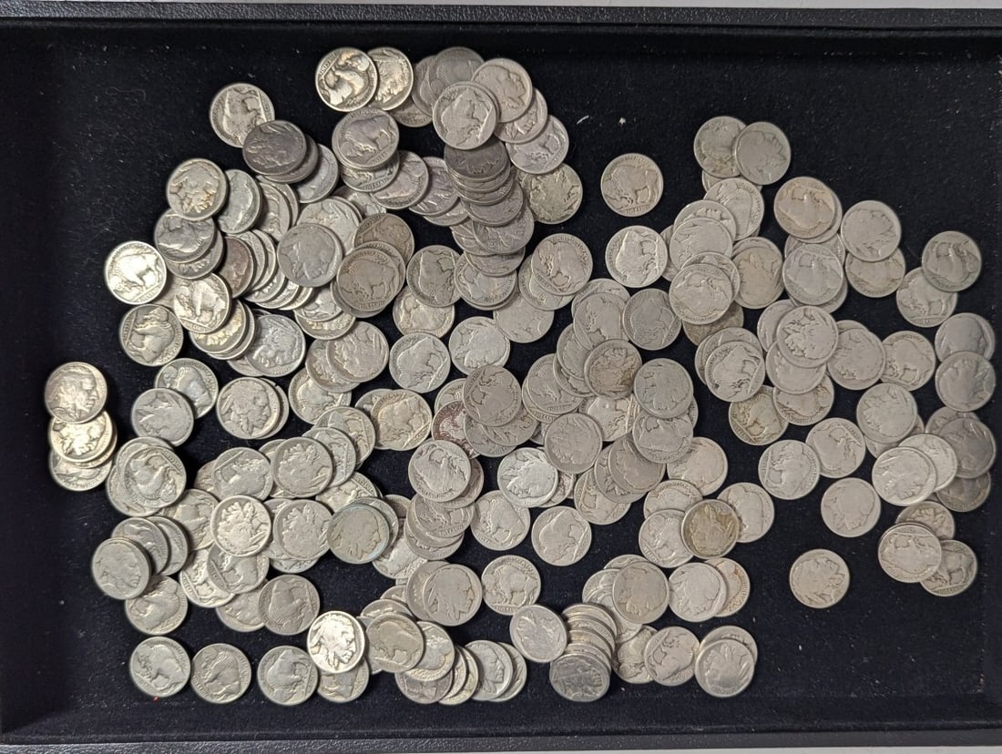 Bulk Lot of No Date Buffalo Nickels by James Earle Fraser - Fair Condition 2.6 Pounds: **Important** Please read below description on how to avoid high shipping costs. This auction features a bulk lot of 2.6 pounds of No Date Buffalo Nickels, designed by the renowned American sculptor