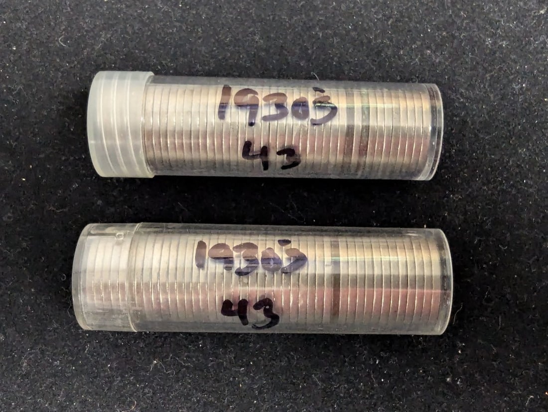 Lot of 86 Circulated 1930s Buffalo Nickels - Designed by James Earle Fraser: **Important** Please read below description on how to avoid high shipping costs. Discover a fascinating collection of 86 circulated Buffalo Nickels from the 1930s, housed in two convenient tubes.