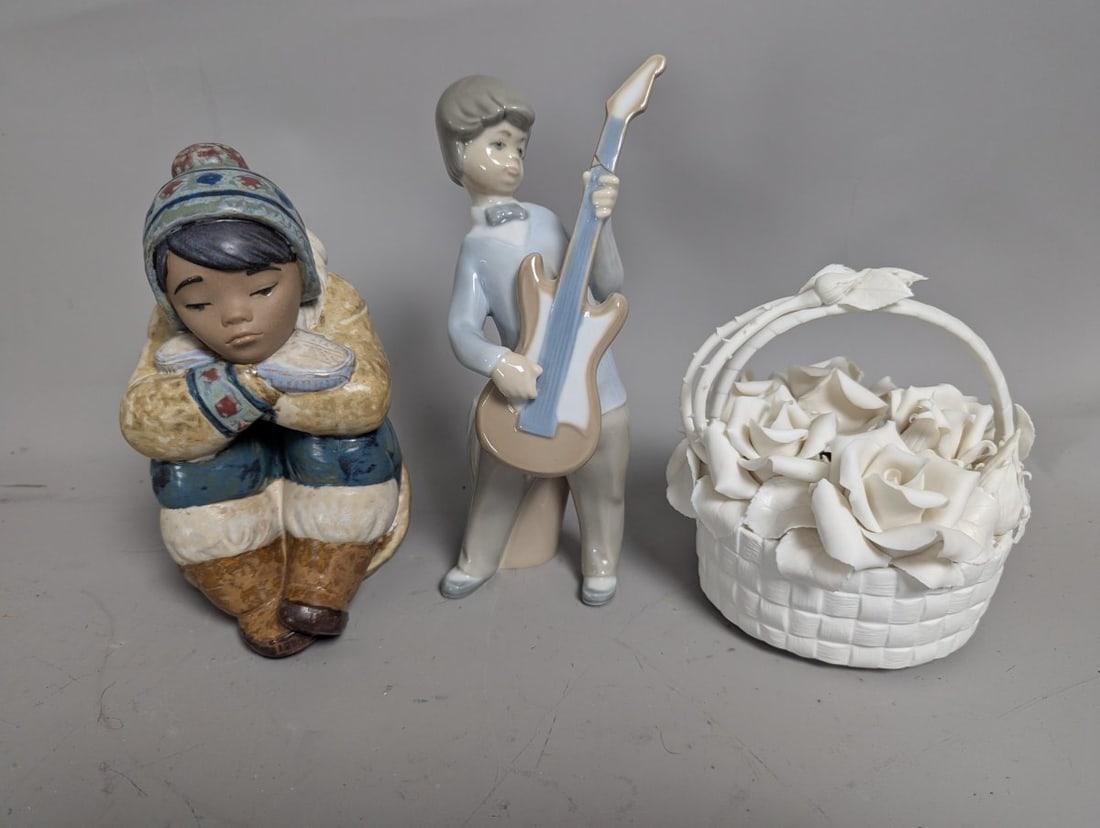 LladrÃ³ Porcelain Collection Eskimo Boy Rock and Roll Basket of Roses Figurines: **Important** Please read below description on how to avoid high shipping costs. This exquisite collection features three authentic LladrÃ³ porcelain figurines, meticulously crafted in Spain