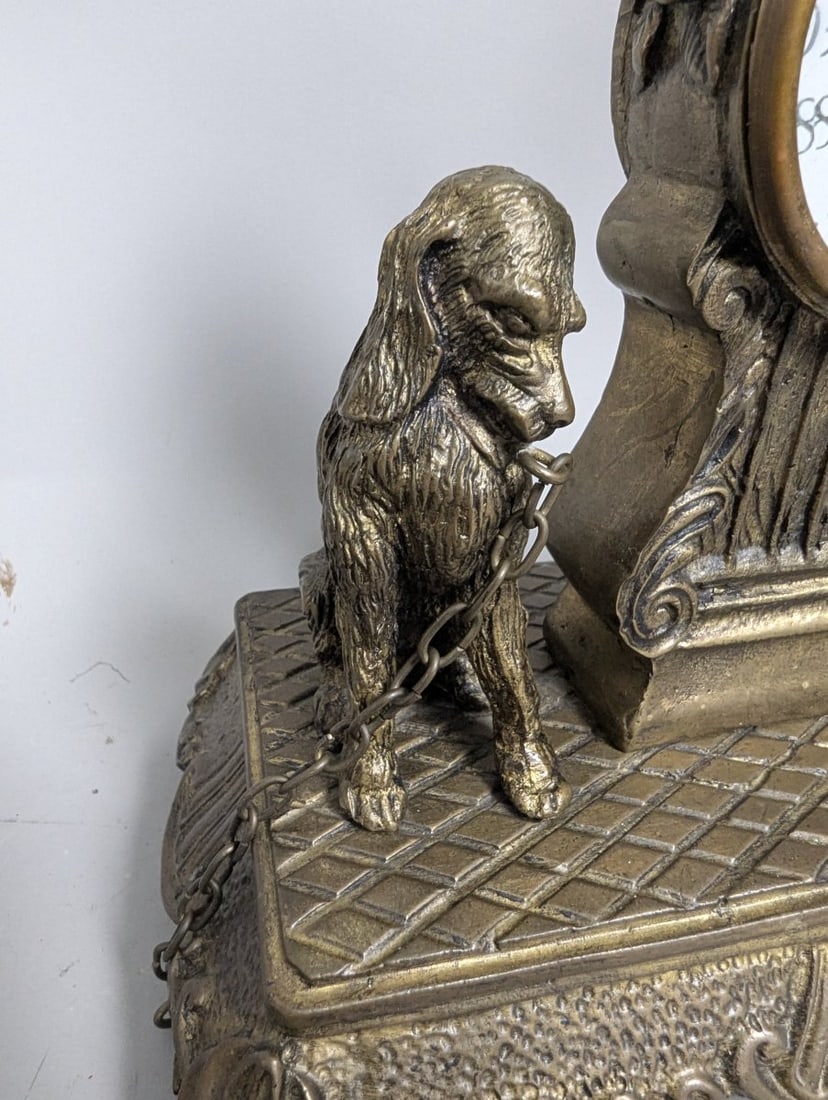Victorian Revival Spelter Mantel Clock with Dog Figurines Decorative Home Accent - 4