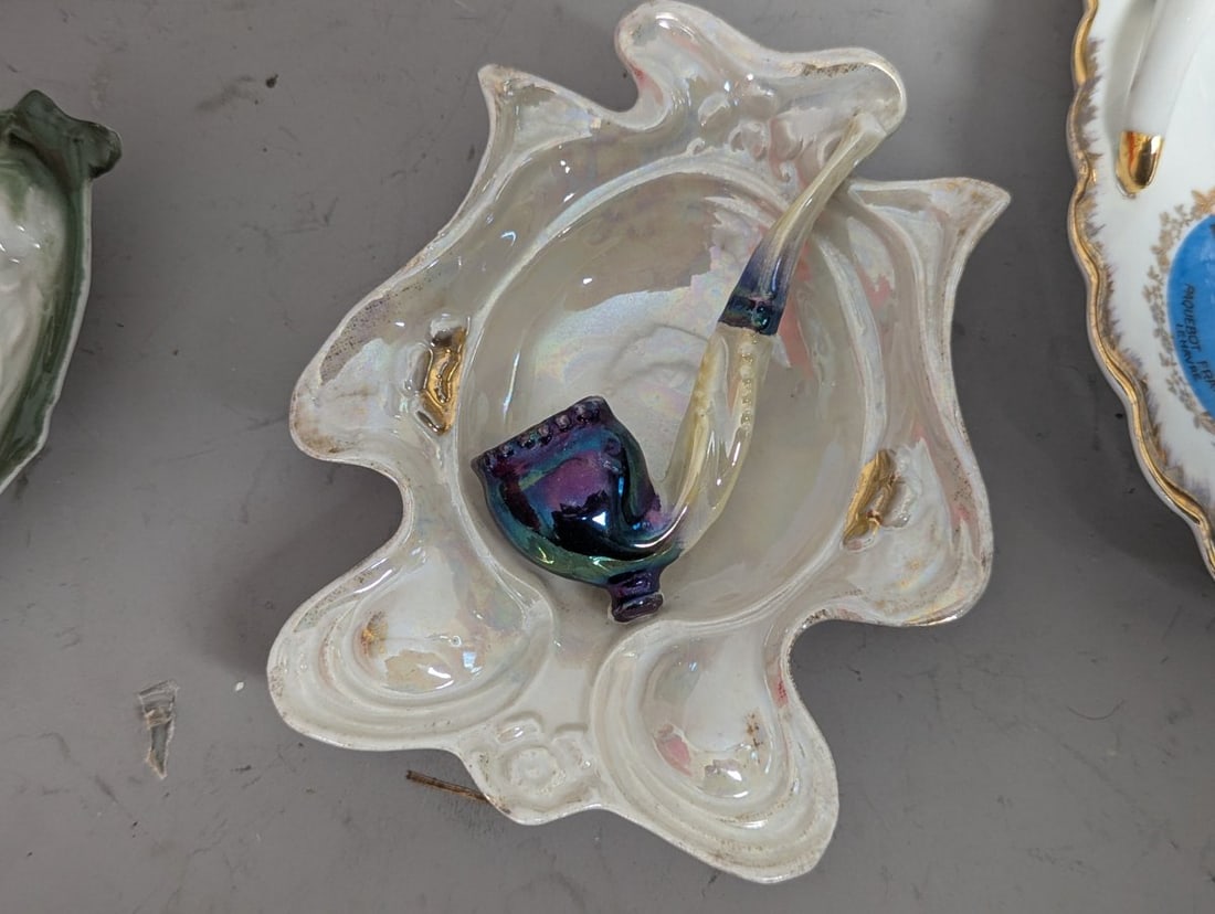 Vintage Ceramic Ashtray Collection Pipe Rests Decorative Souvenir Ware 10 Pieces - 10