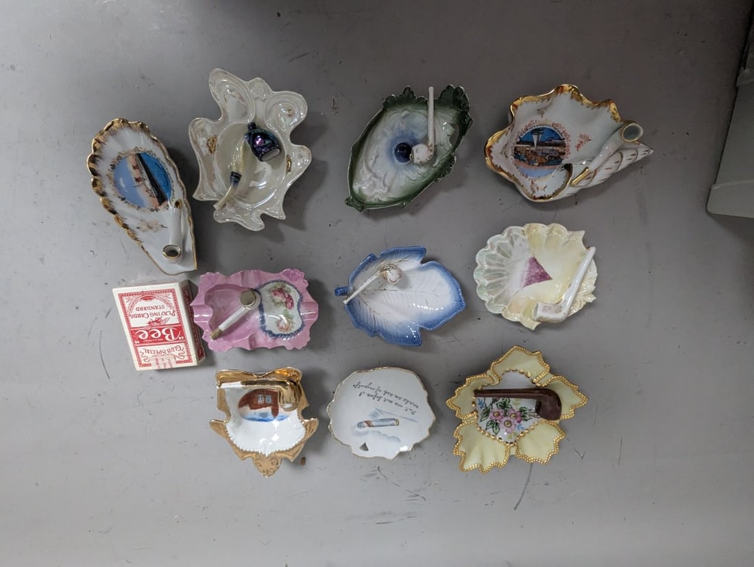 Vintage Ceramic Ashtray Collection Pipe Rests Decorative Souvenir Ware 10 Pieces - 12