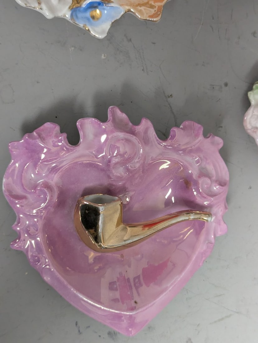 Vintage Ceramic and Porcelain Decorative Dishes Pipe Ashtrays Collection 10 Pieces - 11