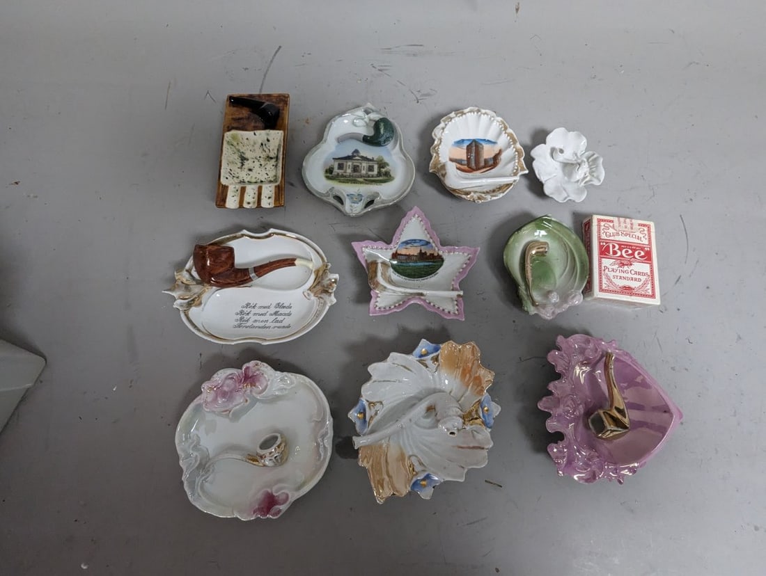 Vintage Ceramic and Porcelain Decorative Dishes Pipe Ashtrays Collection 10 Pieces - 12